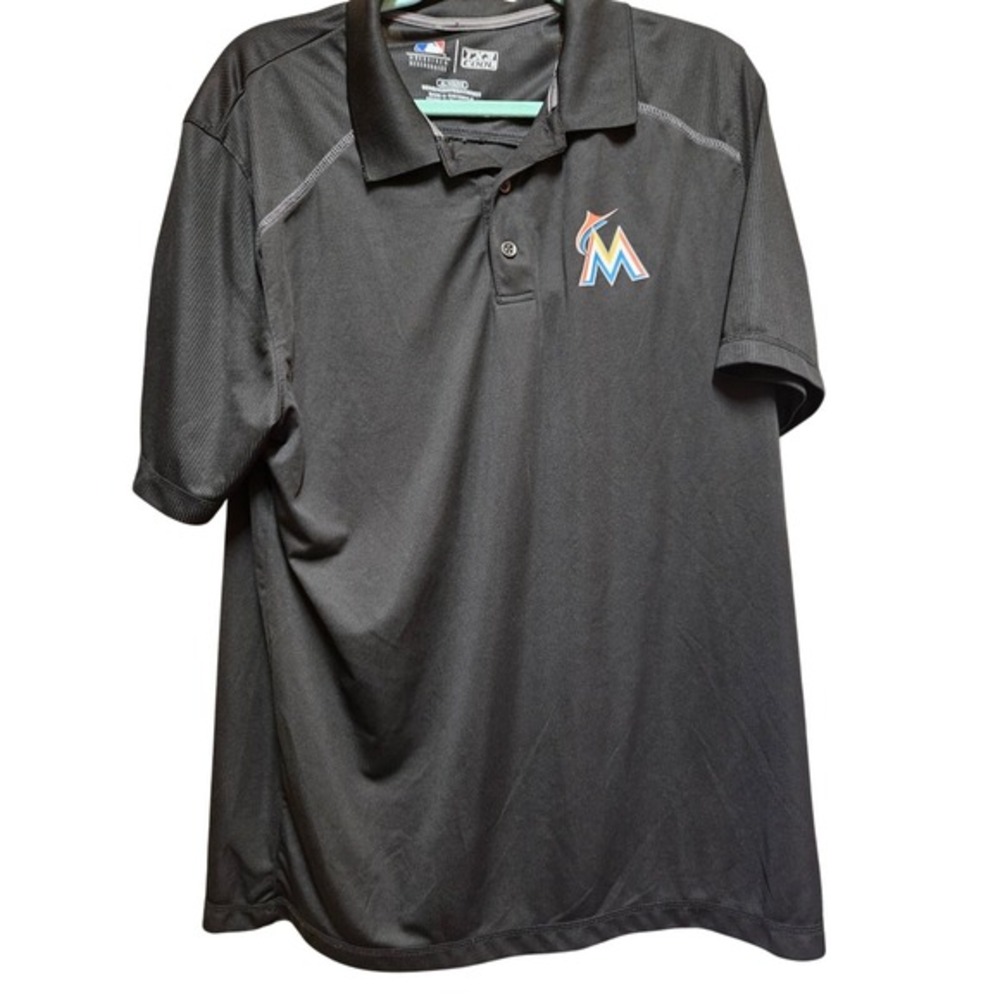 MLB Miami Marlins Black Performance Polo Shirt Training Activewear Size XL